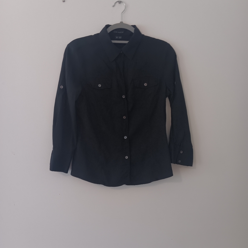 Theory Black Long-Sleeve Button-Down Shirt Medium Workwear Office - Picture 2 of 4
